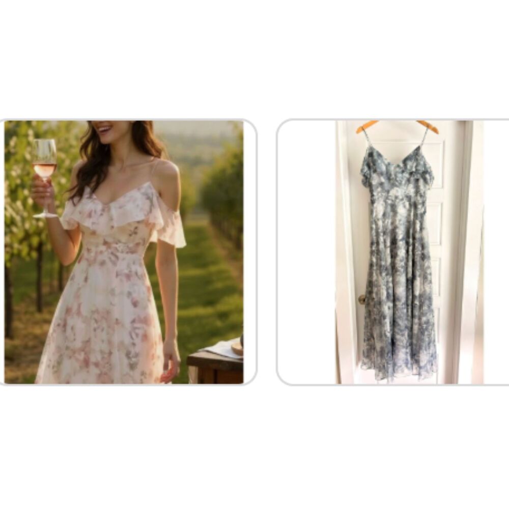 Jenny Yoo Mila Floral Chiffon Gown Gray White Size 4